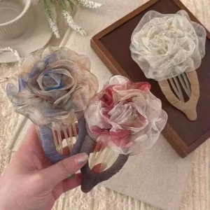 fairy Mesh Fabric Flower Rose Hair Clips Hair Accessories Hawaiian Pince a Cheveux Fashion Women’s Large Duckbill Claw Clips