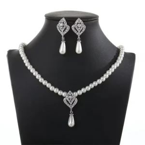fashion new pearl necklace jewelry set diamond roseflower hollow pendant pearl tassel bridal necklace Wholesales N25306