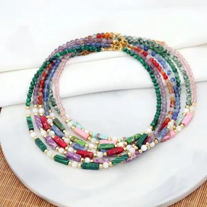 gemstone Women’s New Style Fashion Necklace with Gold Plated Stainless Steel Beads Waterproof Natural Stone Shell Beads Beaded Jewelry