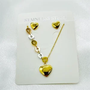 hc Dropshippng Stainless Steel Heart Jewelry Set Gold Round Interlocking Necklace for Girls Clothing Jewelry