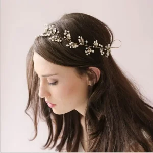 of simple alloy small leaf pure handcrafted bridal hair bands ties beads and crystal as wedding accessories