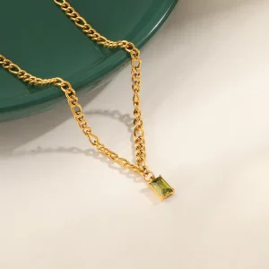 olive green zircon womens trendy and fashionable stainless steel non fading necklace
