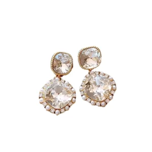 square Crystal Pearl Advanced Sense Earrings Women Fashion Light Luxury Temperament Earrings Delicate Earrings